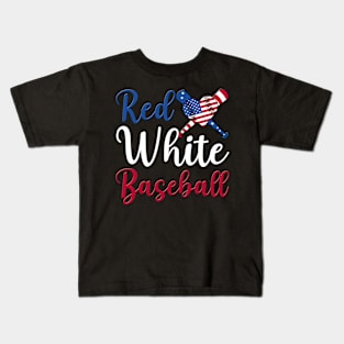 4th of July Baseball Red White Blue Patriotic Baseball Heart Kids T-Shirt